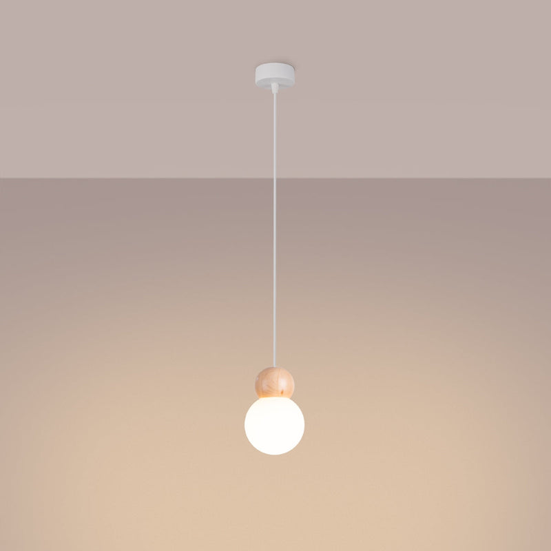 Suspension Bulbe Bois 1 blanc/bois naturel