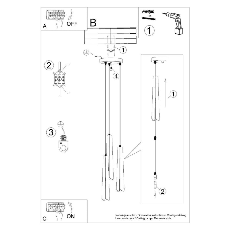 Suspension Prisme Moderne 3P noir