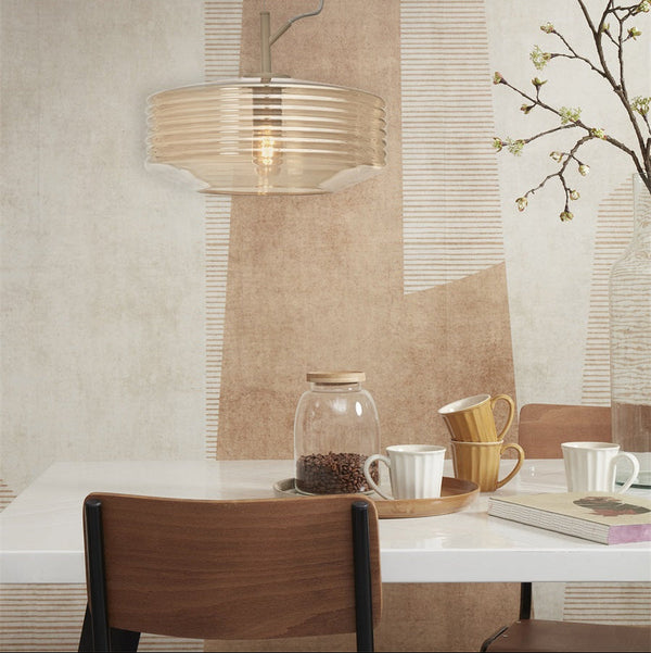Suspension Verona Verre Strié Ambre Ø35 cm