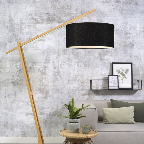 Lampadaire Montblanc Bambou et Lin Noir 218 cm