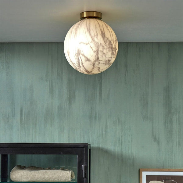 Plafonnier Carrara Globe Marbre Blanc Doré