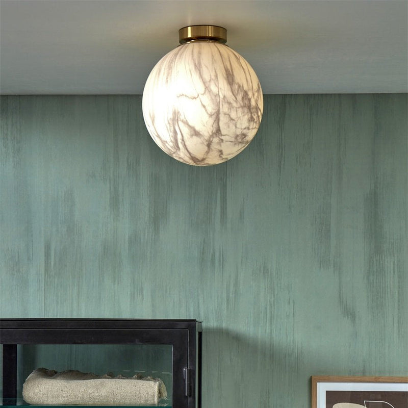Plafonnier Carrara Globe Marbre Blanc Doré