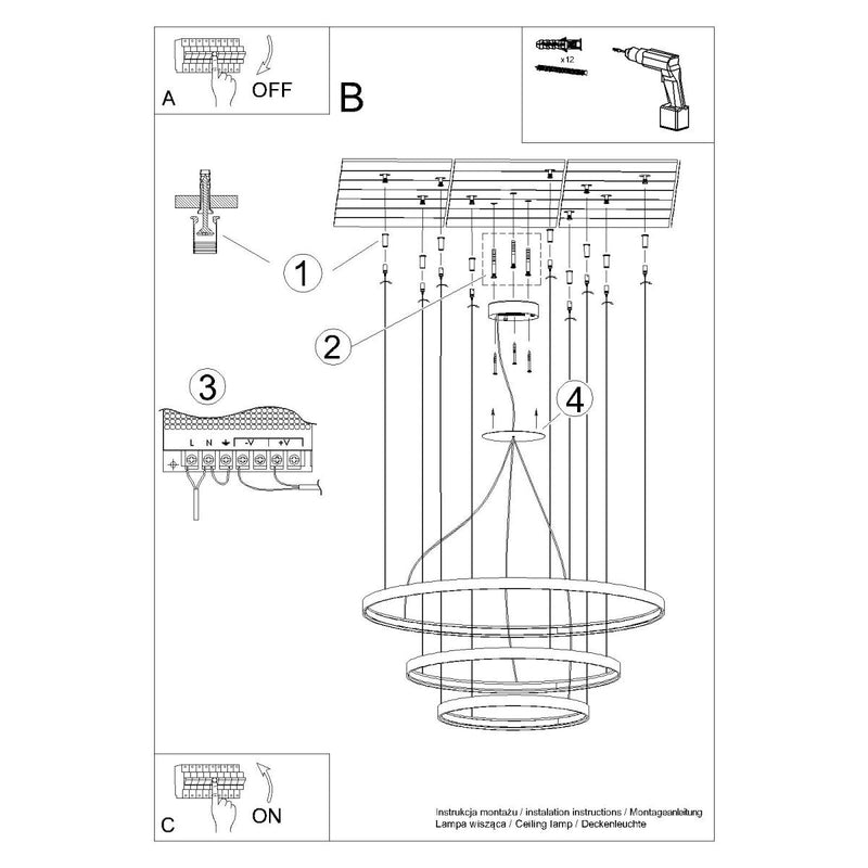 Lustre Anneau Solis 3 55/78/110 noir LED 4000K