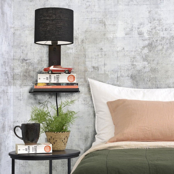 Applique Murale Andes Bambou et Écolin Noir 36 cm