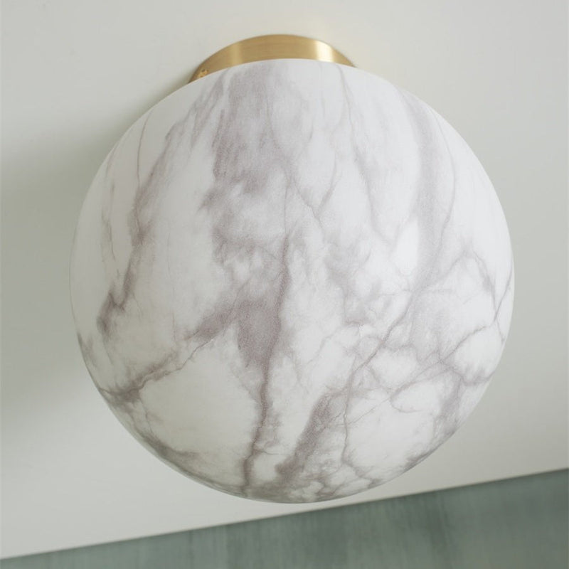 Plafonnier Carrara Globe Marbre Blanc Doré
