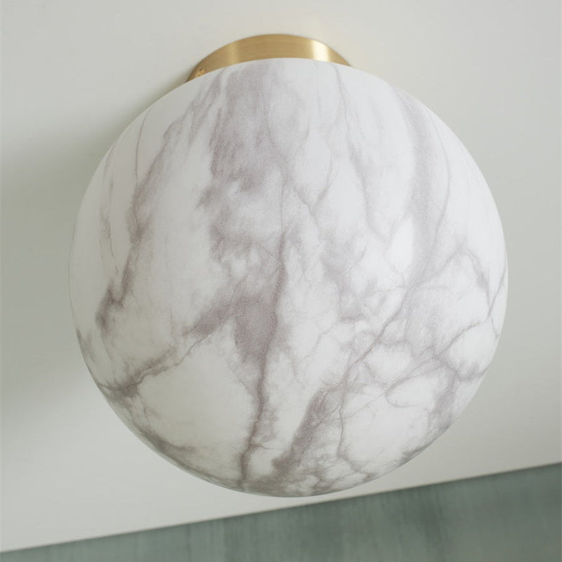 Plafonnier Carrara Globe Marbre Blanc & Doré 28 cm