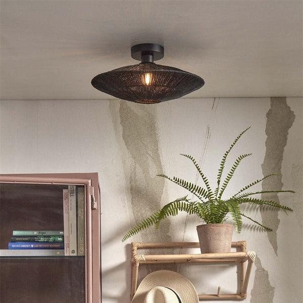 Plafonnier Iguazu Disque Jute Noir 40 cm
