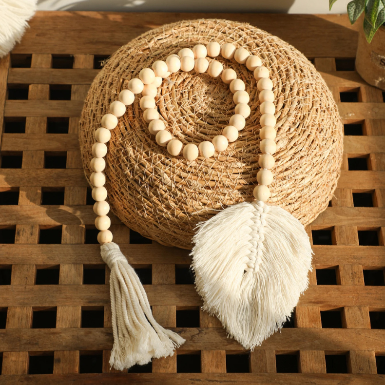 Pompon Bohème en Perles Bois Fait Main