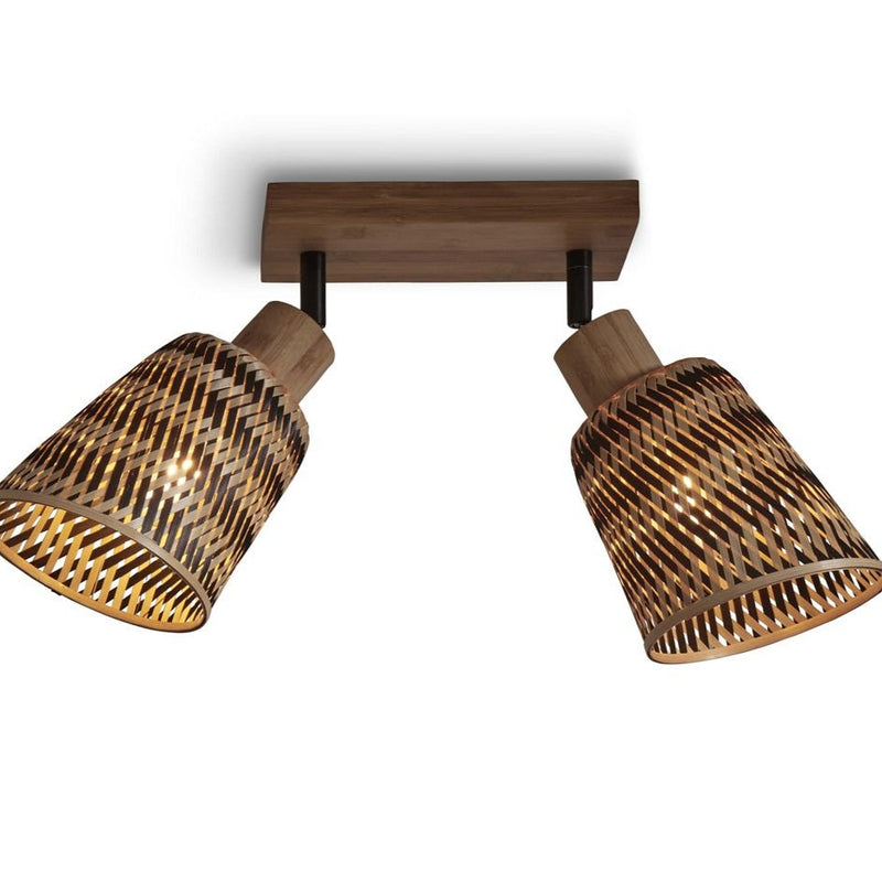 Plafonnier Java 2-Abat-jour Bambou Noir et Naturel 30 cm