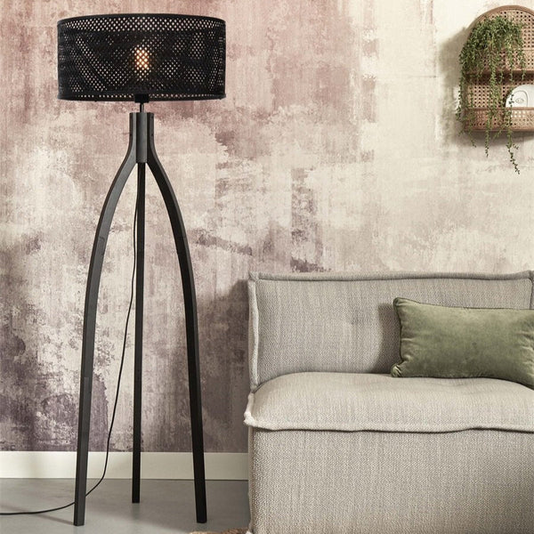 Lampadaire Java 3 Pieds Bambou Noir 150 cm