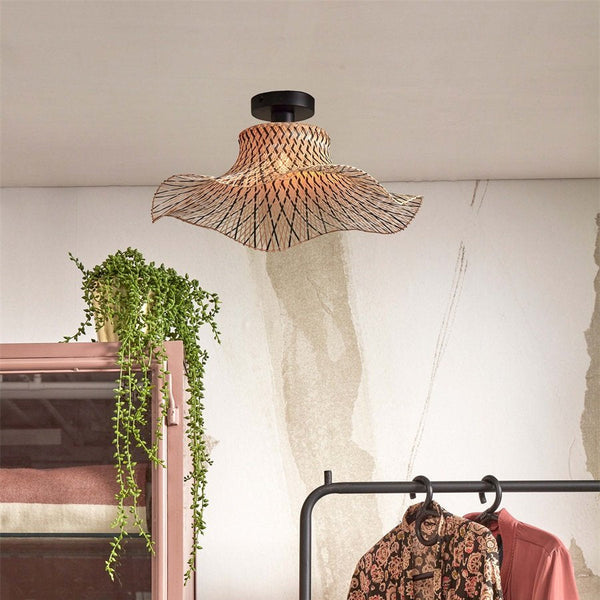 Plafonnier Ibiza Wavy Bambou Naturel et Noir 50 cm