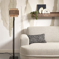 Lampadaire Bhutan Bambou Noir et Naturel 130 cm