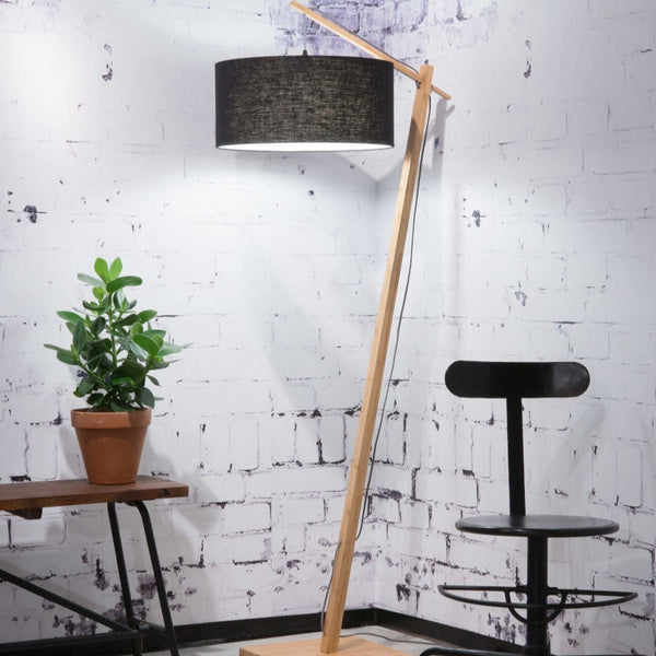 Lampadaire Andes Bambou Abat-jour Lin Noir 176 cm