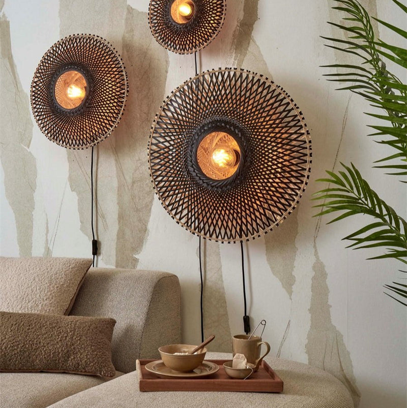 Applique Murale Kalimantan Bambou Noir et Naturel 44 cm