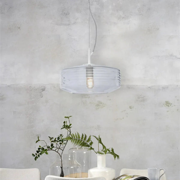 Suspension Verona Verre Strié Transparent Ø35 cm