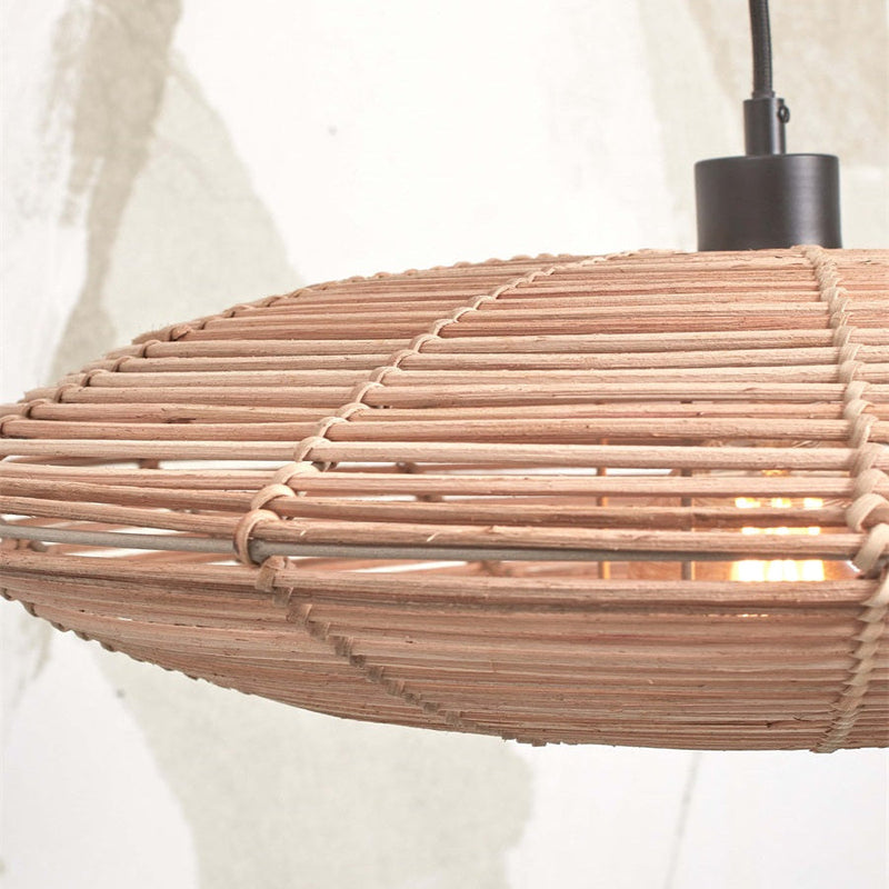 Lampadaire Tanami Disque Rotin et Bambou Naturel 150 cm