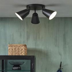 Plafonnier Bremen 3 Abat-Jour Fer Noir 30 cm