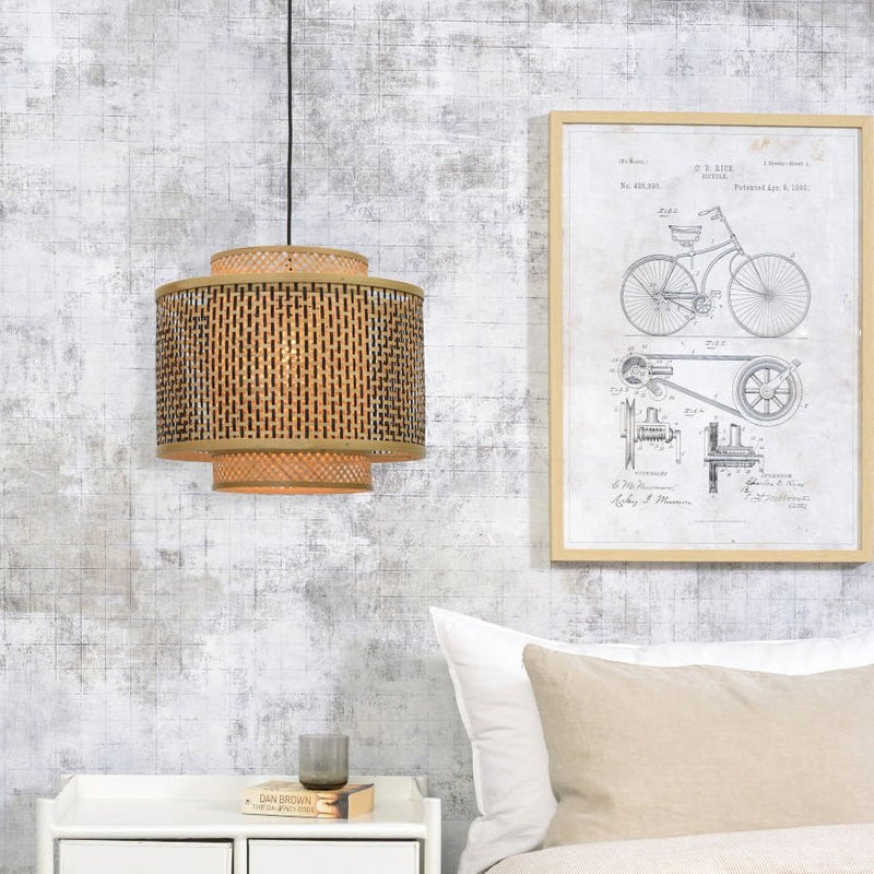 Suspension Bhutan Bambou et Fer Noir Naturel Ø40 cm