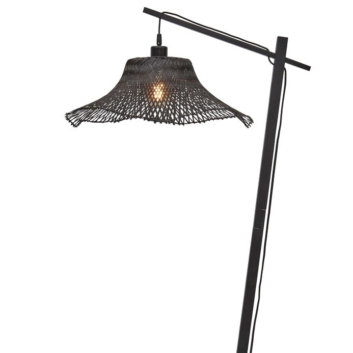 Lampadaire Tanami Disque Blanc et Bambou Naturel 150 cm