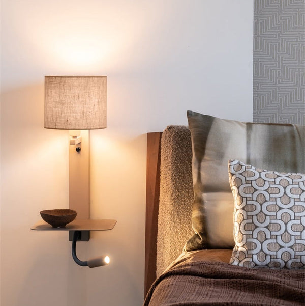 Applique Murale Florence avec Lampe de Lecture Sable et Lin Foncé