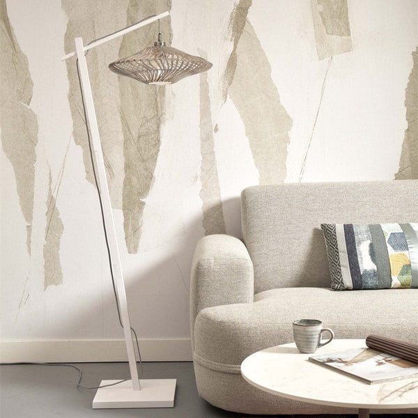 Lampadaire Zanzibar Rotin et Bambou Blanc 150 cm