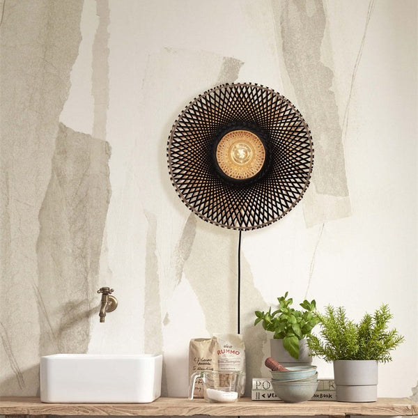 Applique Murale Kalimantan Bambou Noir et Naturel 44 cm