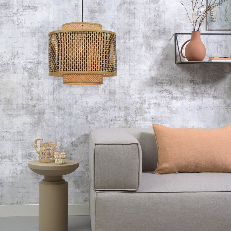 Suspension Bhutan Bambou et Fer Noir Naturel Ø40 cm