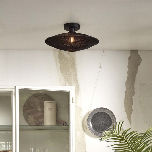 Plafonnier Iguazu Disque Jute Noir 40 cm