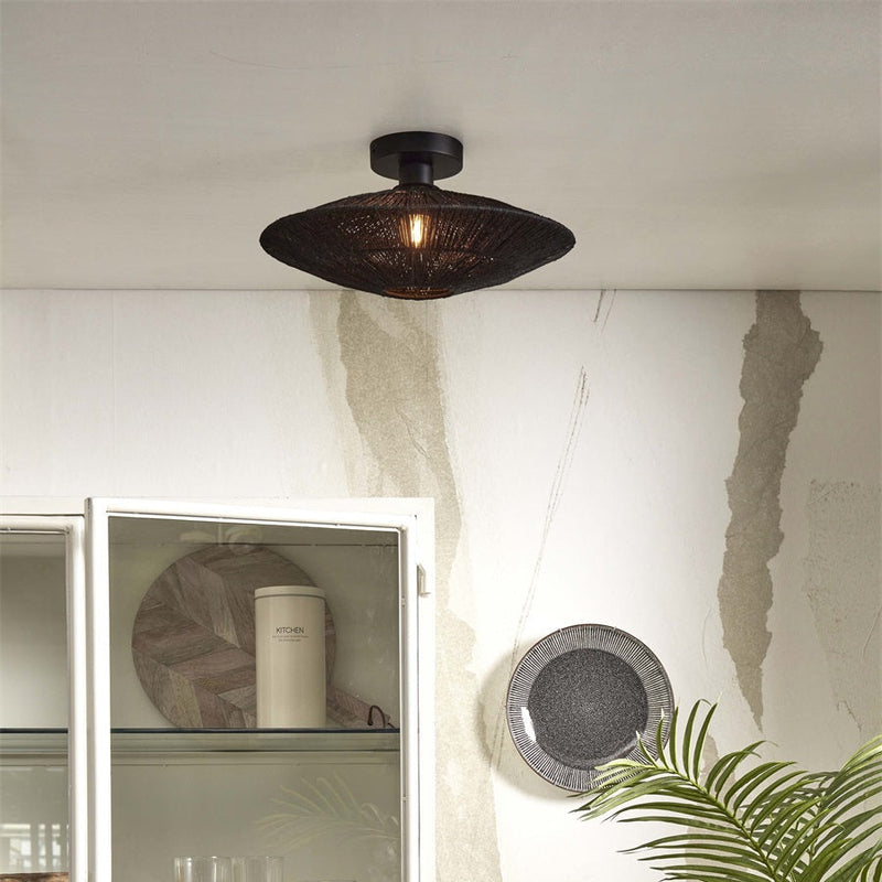 Plafonnier Iguazu Disque Jute Noir 40 cm