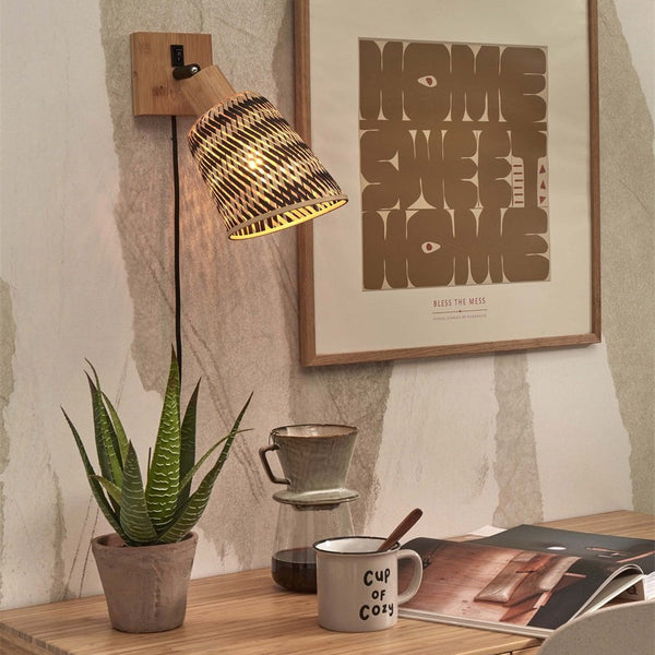 Applique Murale Java Bambou Noir et Naturel 15 cm