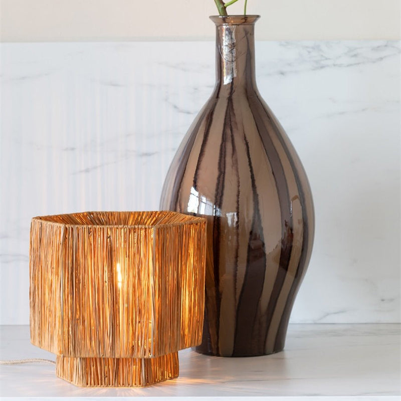 Lampe de Table Panama Raphia Brun 28 cm