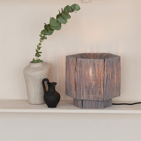 Lampe de Table Panama Raphia Gris 28 cm