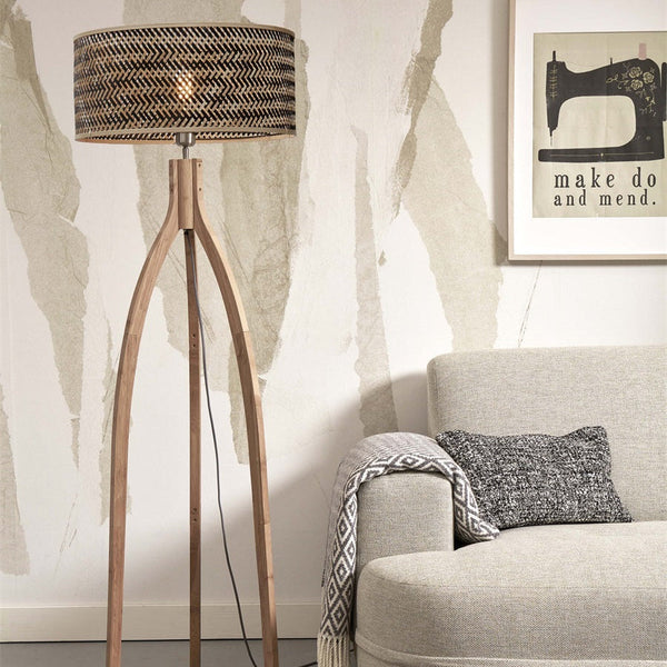 Lampadaire Java 3 Pieds Bambou Naturel et Noir 150 cm