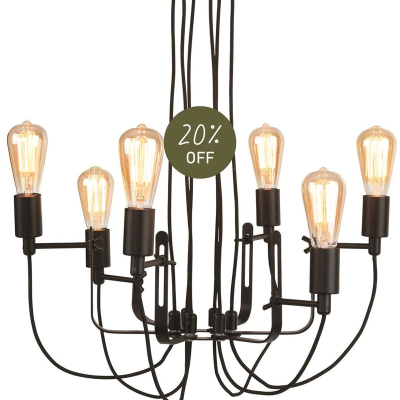 Lustre Seattle 6 Bras Fer Noir 55 cm