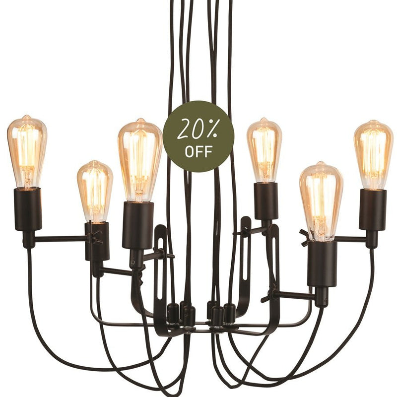 Lustre Seattle 6 Bras Fil Textile Noir