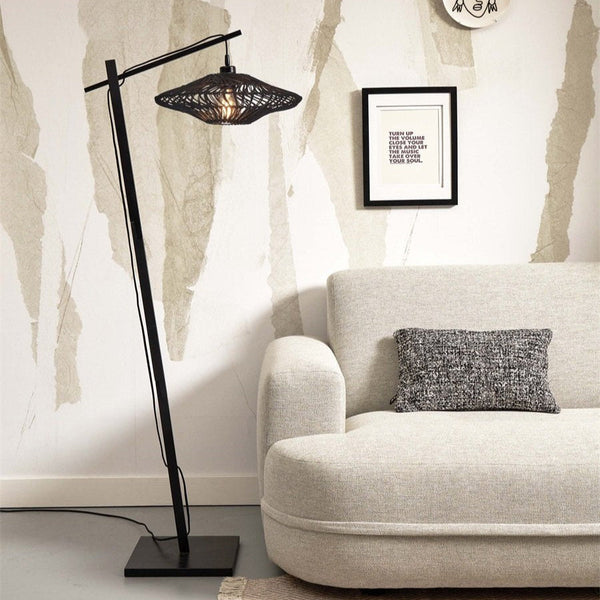 Lampadaire Zanzibar Rotin et Bambou Noir 150 cm