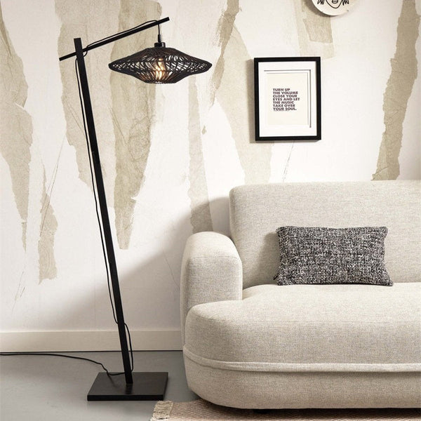 Lampadaire Zanzibar Rotin et Bambou Noir 150 cm