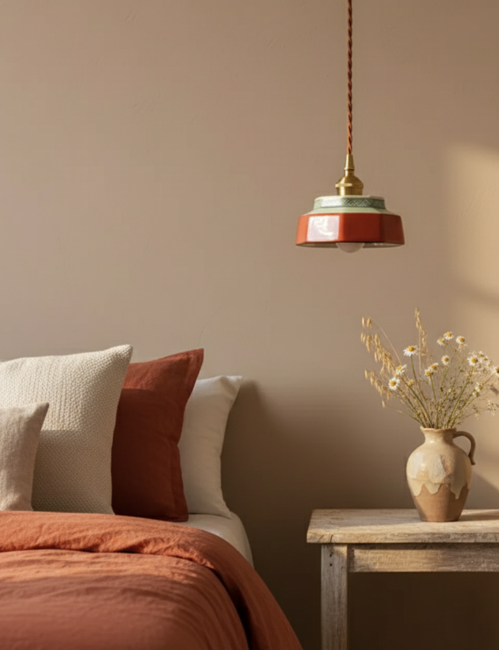 Keramik-Hängeleuchte mit warmem Terrakotta-Vintage-Schirm