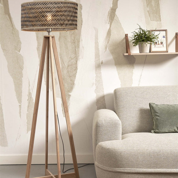 Lampadaire Java 4 Pieds Bambou Naturel et Noir 175 cm