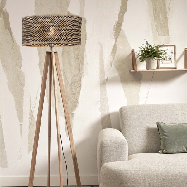 Lampadaire Java 4 Pieds Bambou Naturel et Noir 175 cm