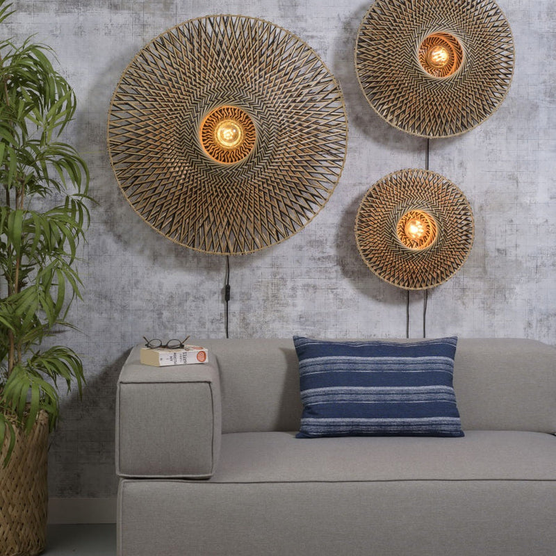 Applique Murale Bali Bambou Noir et Naturel 44 cm