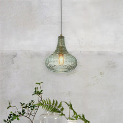Suspension Venice Goutte Verre Vert & Doré 24 cm