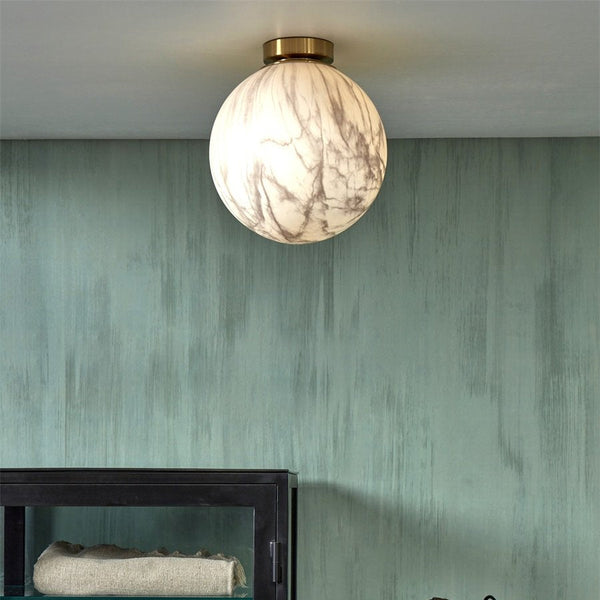 Plafonnier Carrara Globe Marbre Blanc Doré