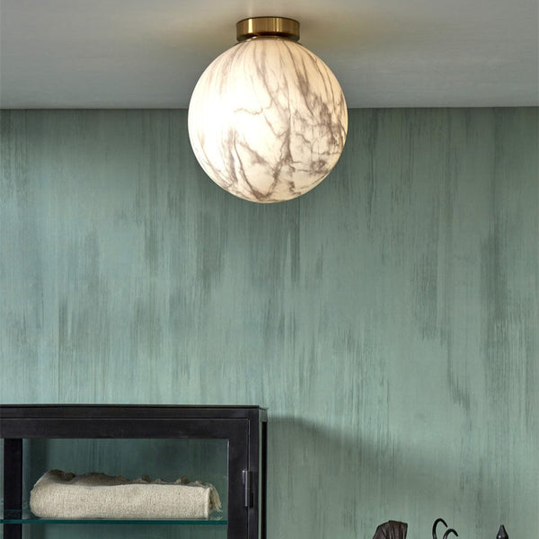 Plafonnier Carrara Globe Marbre Blanc & Doré 28 cm