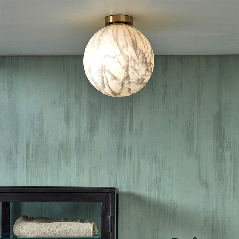Plafonnier Carrara Globe Marbre Blanc Doré