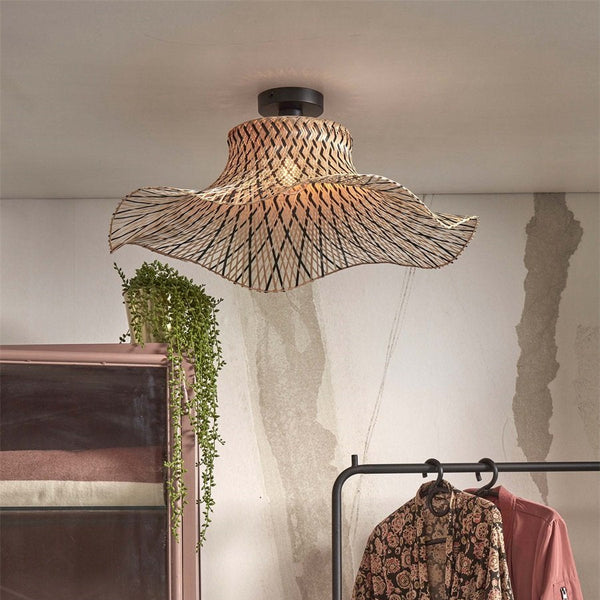 Plafonnier Ibiza Wavy Bambou Naturel et Noir 65 cm