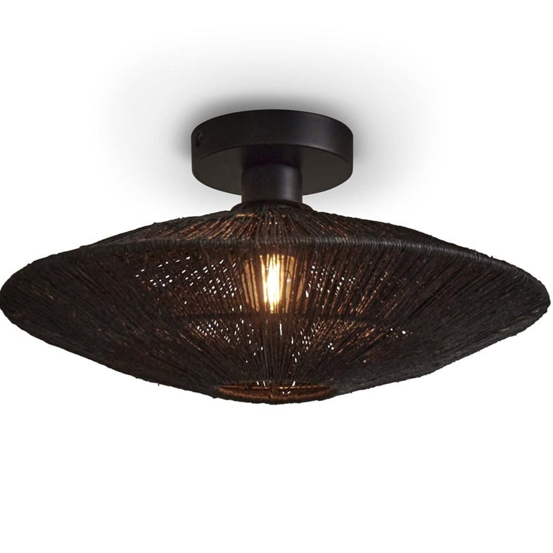 Plafonnier Iguazu Disque Jute Noir 40 cm