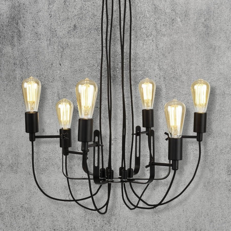 Lustre Seattle 6 Bras Fil Textile Noir