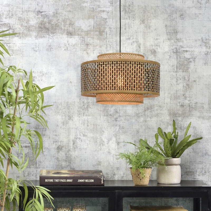 Suspension Bhutan Bambou et Fer Noir Naturel Ø50 cm
