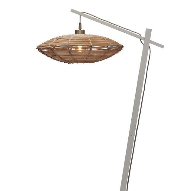 Lampadaire Tanami Disque Blanc et Bambou Naturel 150 cm